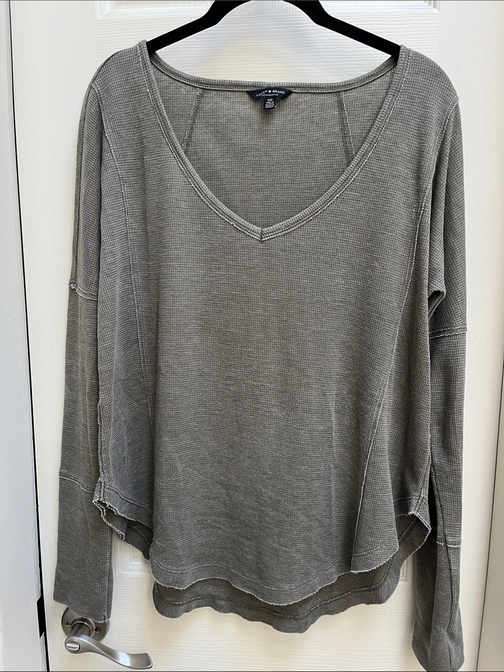 Lucky Brand Olive Green Waffle V-Neck Top